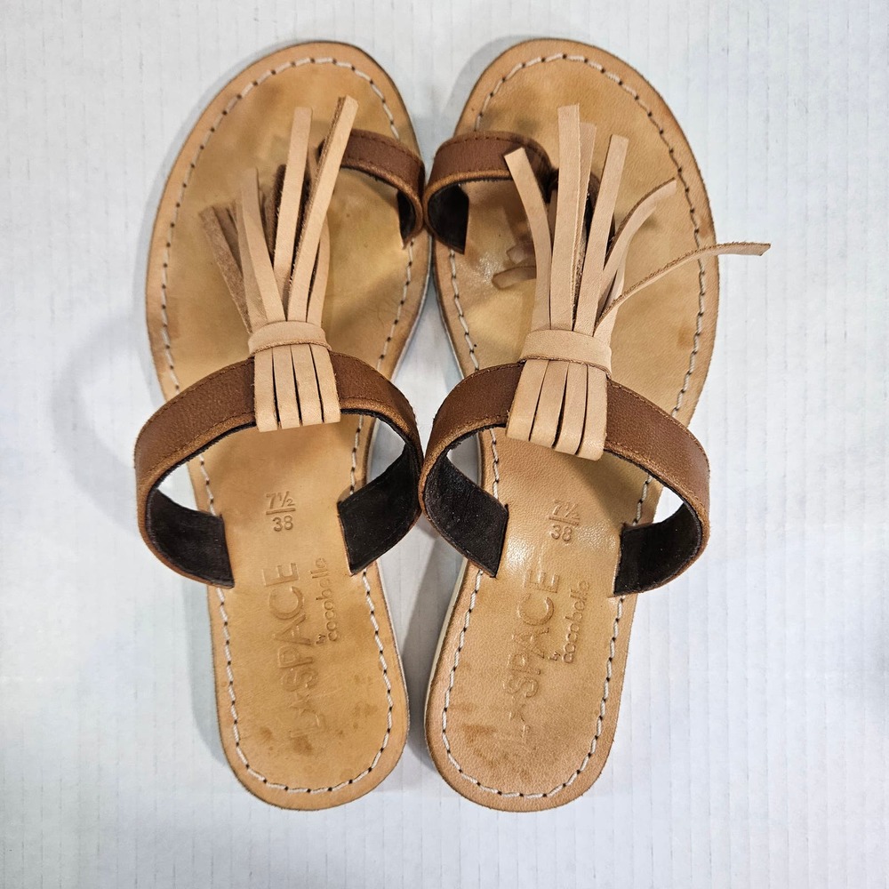 L*Space By Cocobelle Tan/Brown Handmade Leather Fringe Thong Sandal Size 7.5
